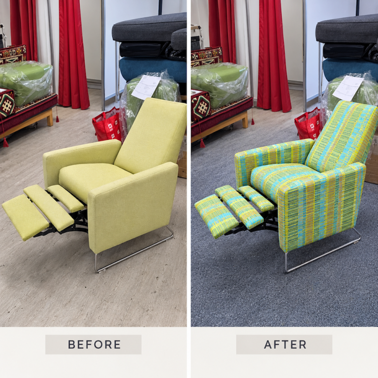 Recliner Reupholstery Before and After